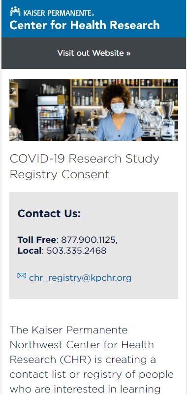 Screenshot the COVID Registry Page